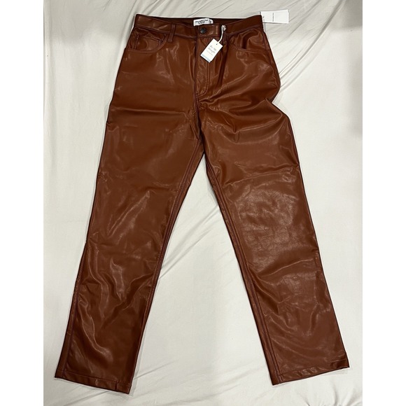 Abercrombie & Fitch 90s Sz 12 Brown Faux Leather Ultra High Rise NWT Pants - Picture 2 of 8